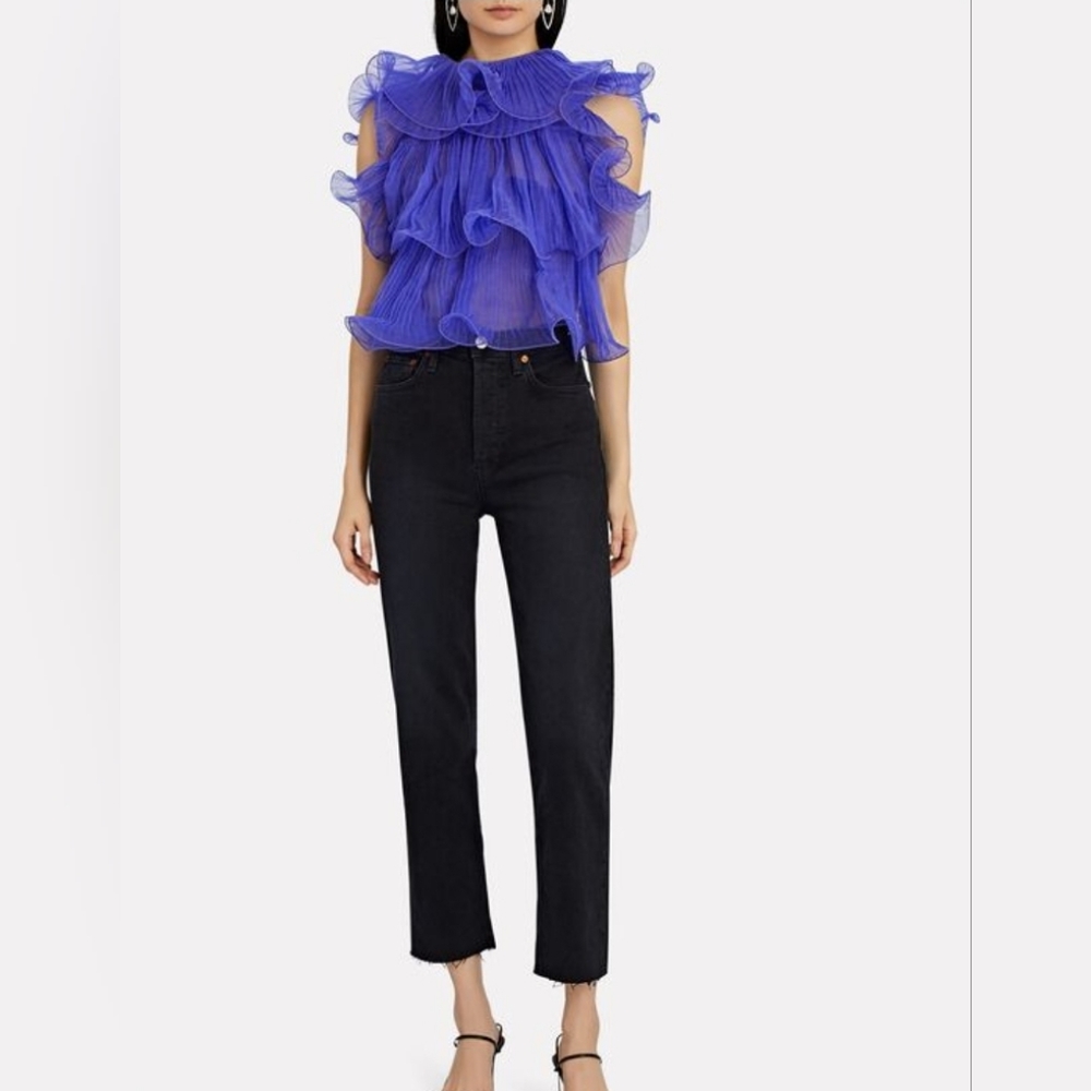 Re/Done 70's High-Rise Stove Pipe Crop Jean Jet Black Raw Hem Size 26 NWT!